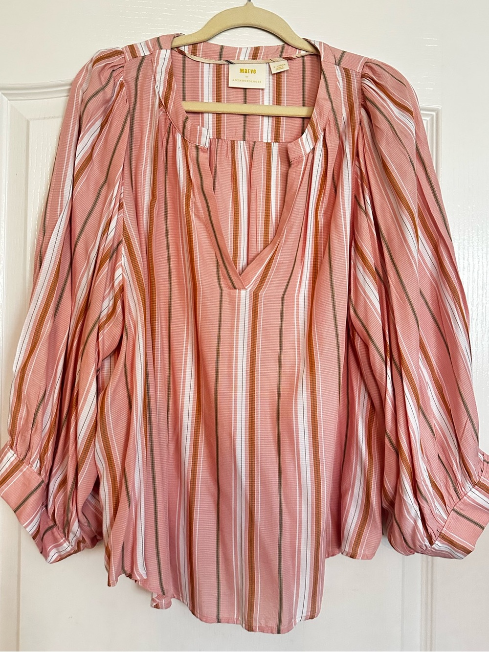 Anthropologie Maeve Pink Striped V-Neck Women's Blouse